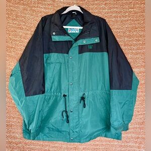 Vintage Teal and Black Caterpillar Windbreaker